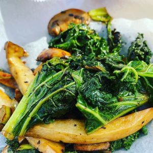 Kale and oyster mushrooms at MeMe's Twisted Potato in Little Rock