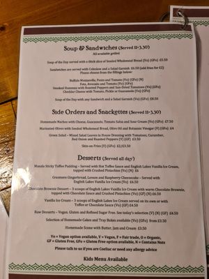 Menu at Gandhi's Cafe in Ambleside