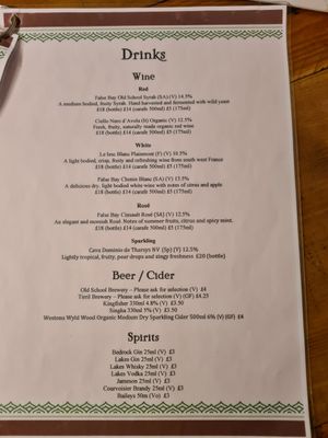 Menu at Gandhi's Cafe in Ambleside