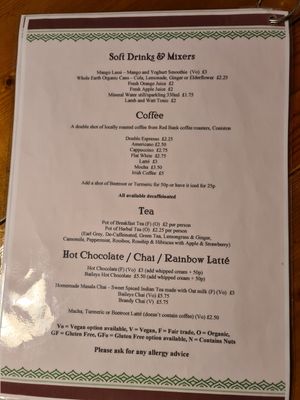 Menu at Gandhi's Cafe in Ambleside
