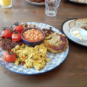 All day breakfast with bubble and squeak and haggis. Delicious! at Gandhi's Cafe in Ambleside