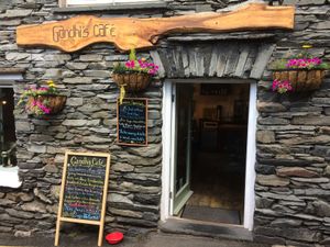 Outside at Gandhi's Cafe in Ambleside