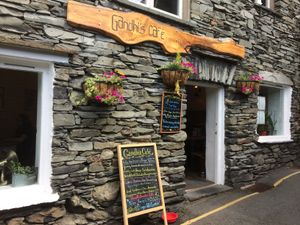 Outside at Gandhi's Cafe in Ambleside