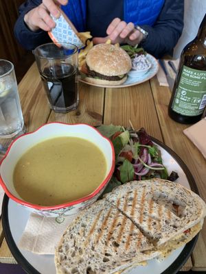  Soup and toastie + burger  at Gandhi's Cafe in Ambleside