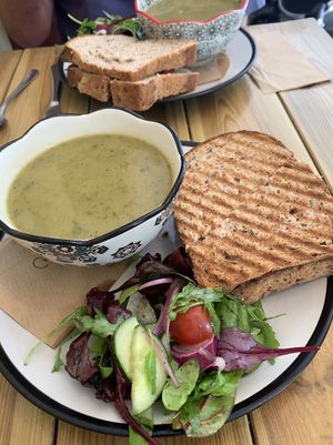 Vegan Soup and sandwich at Gandhi's Cafe in Ambleside