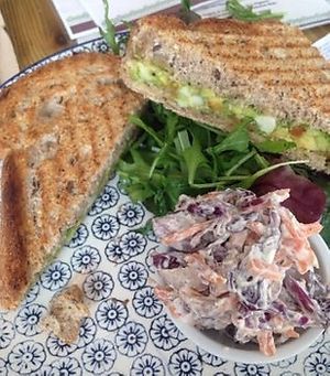 Vegan feta and avocado sandwich, my fav at Ghandi’s!  at Gandhi's Cafe in Ambleside