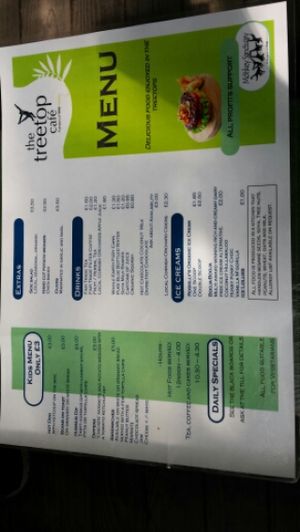 Menu at Tree-Top Cafe in Looe