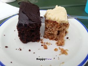 chocolate cake and carrot cake at Tree-Top Cafe in Looe