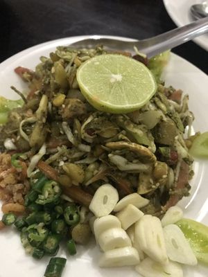 Tea leaf salad (we forgot to ask no shrimps but luckily they weren’t mixed) at Pansuriya in Yangon