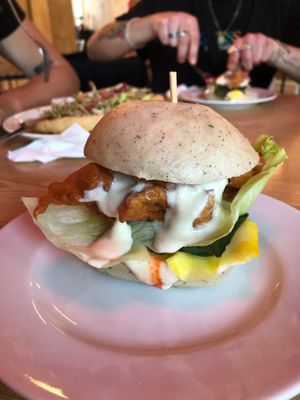 The is the vegan bao (fried oyster mushroom) at Dvanast Dusi in Bratislava
