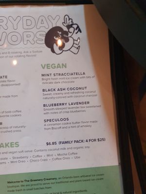Menu at The Greenery Creamery  in Orlando