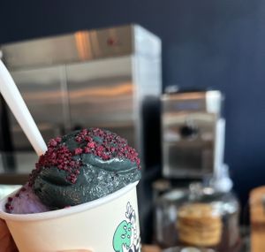 Ash Coconut and Blueberry Lavender topped with Hibiscus crystals at The Greenery Creamery  in Orlando