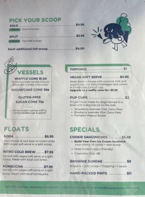 menu at The Greenery Creamery  in Orlando