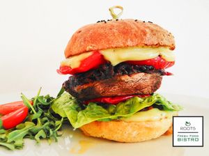 burger at Roots Fresh Food Bistro in Prague