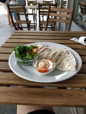 Tasty quesadilla at Roots Fresh Food Bistro in Prague