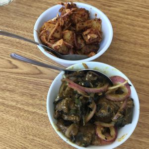 Deviled potatoes and eggplant sambol at Serendib in Ellsworth