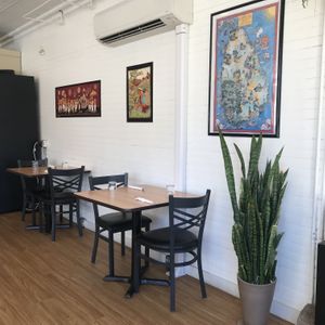 Seating & art at Serendib in Ellsworth