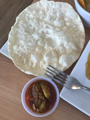 Pappadam with garlic pickle at Serendib in Ellsworth