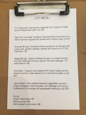 Menu at Joy Beans in Burleigh Waters
