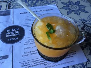 Fresh Bali orange juice over crushed ice.  at Black House Burgers in Kuta