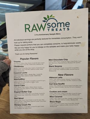 Sample menu at Rawsome Treats in New York City