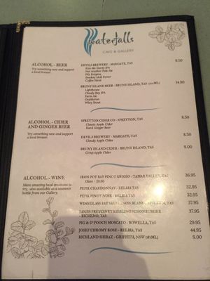 Menu at Waterfalls Cafe in Mount Field