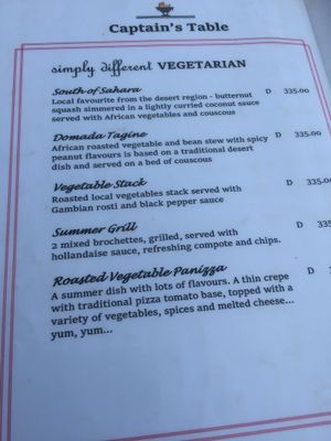 Maincourse vega(n) options at Captain’s Table at Bakotu Hotel Restaurants in Kotu