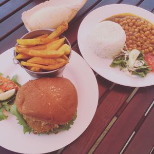 Country Man Veggie Burger & Curried Chick Peas at Mosiah's in Kotu