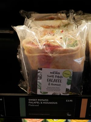 Sweet potato falafel and hummus flatbread at Caffe Nero in Spalding