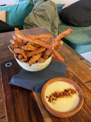 Sweet potato fries with vegan dip  at BACKYARD in Rotterdam