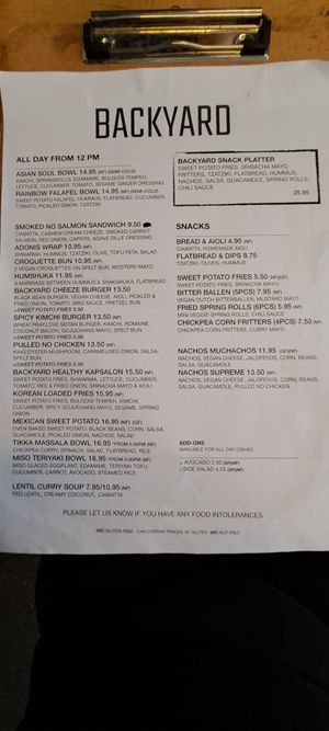 Menu 2 at BACKYARD in Rotterdam