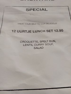 Specials menu (lunch offer) at BACKYARD in Rotterdam