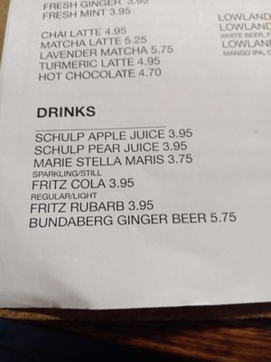 Soft drinks menu at BACKYARD in Rotterdam