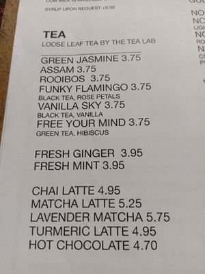 Tea menu at BACKYARD in Rotterdam