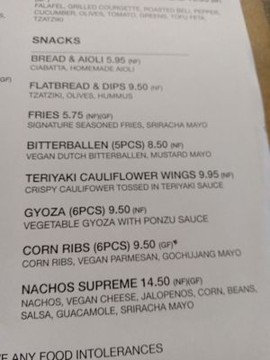 Snacks menu at BACKYARD in Rotterdam