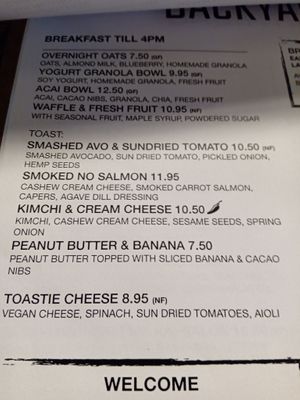 Breakfast menu at BACKYARD in Rotterdam