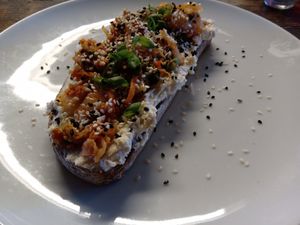Kimchi and cream cheese toast at BACKYARD in Rotterdam