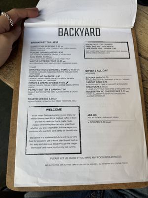 Breakfast menue  at BACKYARD in Rotterdam