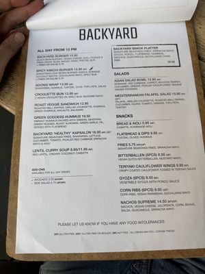 All day menue   at BACKYARD in Rotterdam