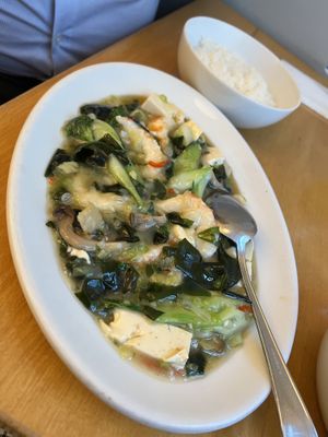 Soy based prawns and tofu in a seaweed flavored sauce   at Lao Wai in Stockholm