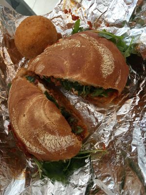 Cutlet sandwich and arancini  at The Vegitaliano in Vaughan