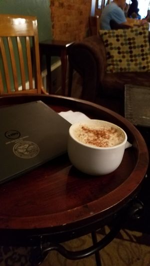 Gingerbread Cafe au lait with almond milk at Leaf & Bean in Newnan