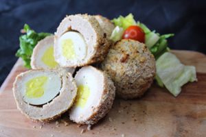 Vegan Scotch Eggs in three mouth watering flavours at Sunshine Deli in Sheffield