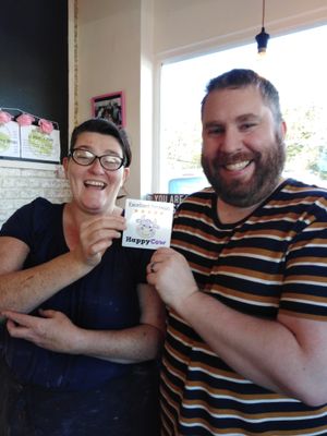 David came to see us at the Deli today who is the Happy Cow Ambassidor for Sheffield and gave me this 5 Star Happy Cow Review
Don't I look a Happy Cow! lol :)))) at Sunshine Deli in Sheffield