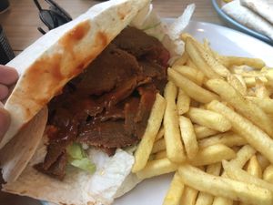 Kebabish donner and fries.  at Sunshine Deli in Sheffield