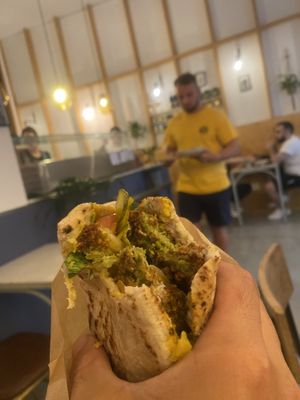 Falafel Pita almost finished  at Falafeleria - Sta Barbara in Madrid