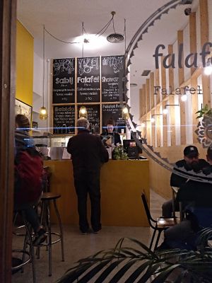 three choices available / shawarme and falafel are vegan, sabij is vegetarian (uses eggs) at Falafeleria - Sta Barbara in Madrid