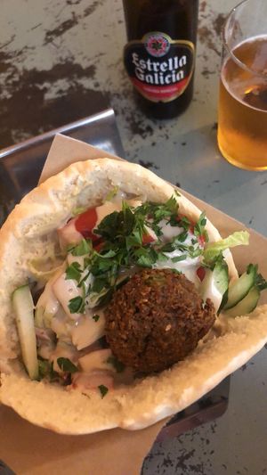 Pita with falafel and hummus at Falafeleria - Sta Barbara in Madrid