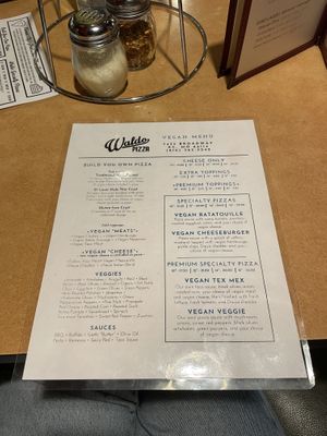 Vegan menu part 1  at Waldo Pizza in Kansas City