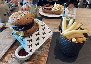 Burger & french fries  at Riegele WirtsHaus in Augsburg